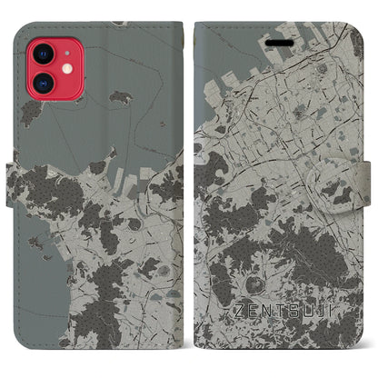 【善通寺（香川県）】地図柄iPhoneケース（手帳タイプ）モノトーン・iPhone 11 用