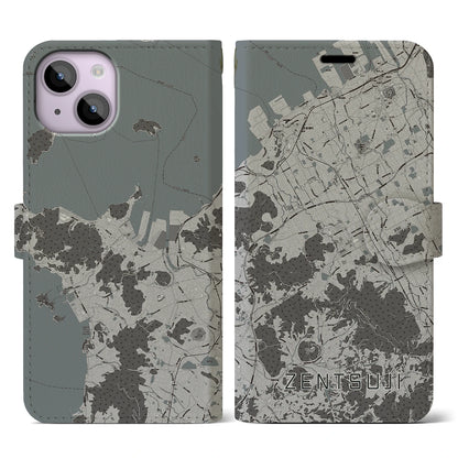 【善通寺（香川県）】地図柄iPhoneケース（手帳タイプ）モノトーン・iPhone 14 用