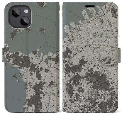 【善通寺（香川県）】地図柄iPhoneケース（手帳タイプ）モノトーン・iPhone 14 Plus 用