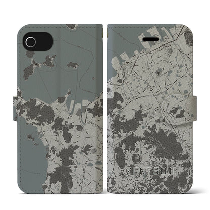 【善通寺（香川県）】地図柄iPhoneケース（手帳タイプ）モノトーン・iPhone SE（第3 / 第2世代） / 8 / 7 / 6s / 6 用