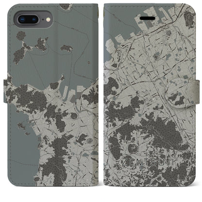 【善通寺（香川県）】地図柄iPhoneケース（手帳タイプ）モノトーン・iPhone 8Plus /7Plus / 6sPlus / 6Plus 用