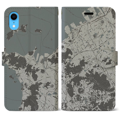 【善通寺（香川県）】地図柄iPhoneケース（手帳タイプ）モノトーン・iPhone XR 用