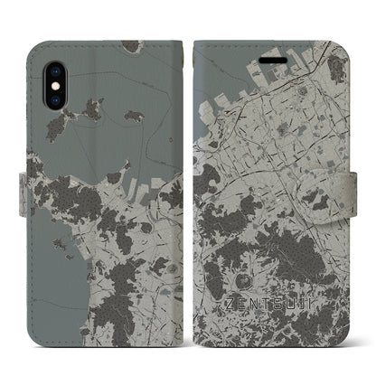 【善通寺（香川県）】地図柄iPhoneケース（手帳タイプ）モノトーン・iPhone XS / X 用