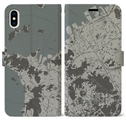 【善通寺（香川県）】地図柄iPhoneケース（手帳タイプ）モノトーン・iPhone XS Max 用