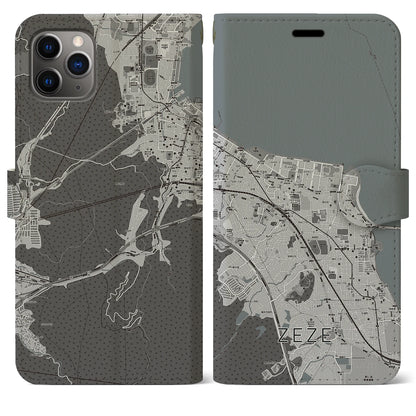 【膳所（滋賀県）】地図柄iPhoneケース（手帳タイプ）モノトーン・iPhone 11 Pro Max 用