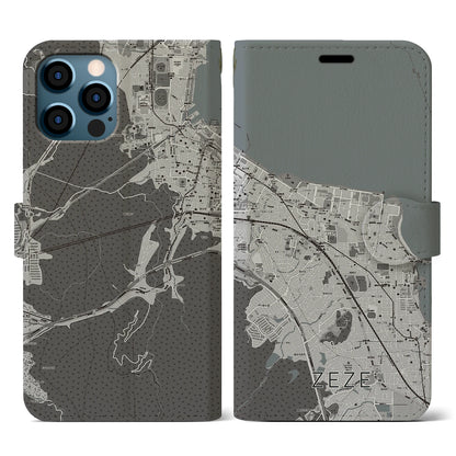 【膳所（滋賀県）】地図柄iPhoneケース（手帳タイプ）モノトーン・iPhone 12 / 12 Pro 用