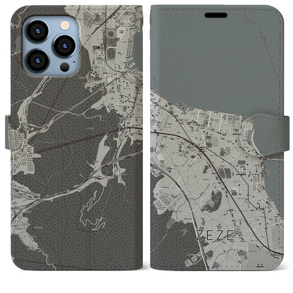 【膳所（滋賀県）】地図柄iPhoneケース（手帳タイプ）モノトーン・iPhone 13 Pro Max 用