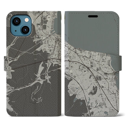 【膳所（滋賀県）】地図柄iPhoneケース（手帳タイプ）モノトーン・iPhone 13 用