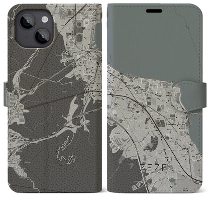 【膳所（滋賀県）】地図柄iPhoneケース（手帳タイプ）モノトーン・iPhone 14 Plus 用