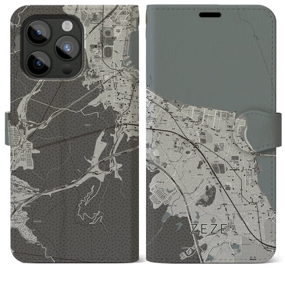 【膳所（滋賀県）】地図柄iPhoneケース（手帳タイプ）モノトーン・iPhone 15 Pro Max 用