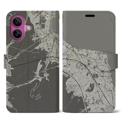 【膳所（滋賀県）】地図柄iPhoneケース（手帳タイプ）モノトーン・iPhone 16 Pro 用