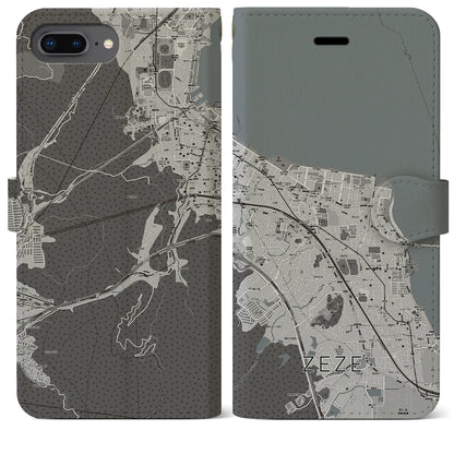 【膳所（滋賀県）】地図柄iPhoneケース（手帳タイプ）モノトーン・iPhone 8Plus /7Plus / 6sPlus / 6Plus 用