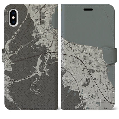 【膳所（滋賀県）】地図柄iPhoneケース（手帳タイプ）モノトーン・iPhone XS Max 用