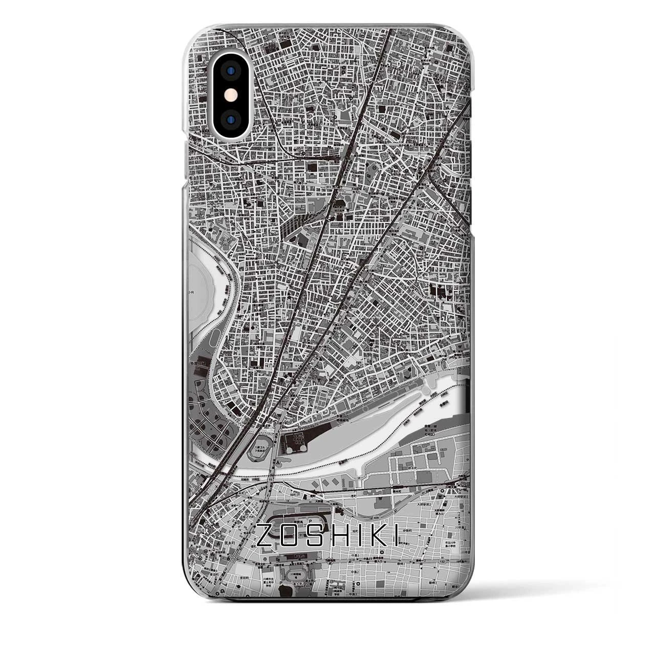 【雑色（東京都）】地図柄iPhoneケース（クリアタイプ）モノトーン・iPhone XS Max 用