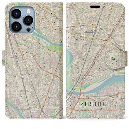 【雑色（東京都）】地図柄iPhoneケース（手帳タイプ）ナチュラル・iPhone 13 Pro Max 用