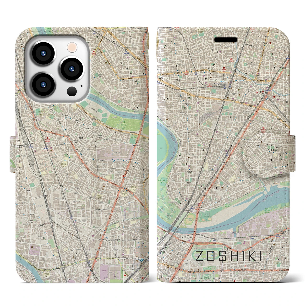 【雑色（東京都）】地図柄iPhoneケース（手帳タイプ）