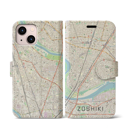 【雑色（東京都）】地図柄iPhoneケース（手帳タイプ）ナチュラル・iPhone 13 mini 用