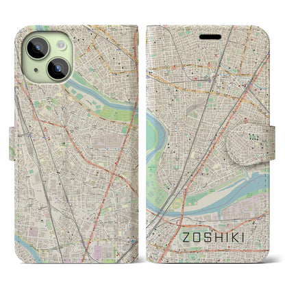 【雑色（東京都）】地図柄iPhoneケース（手帳タイプ）ナチュラル・iPhone 15 用