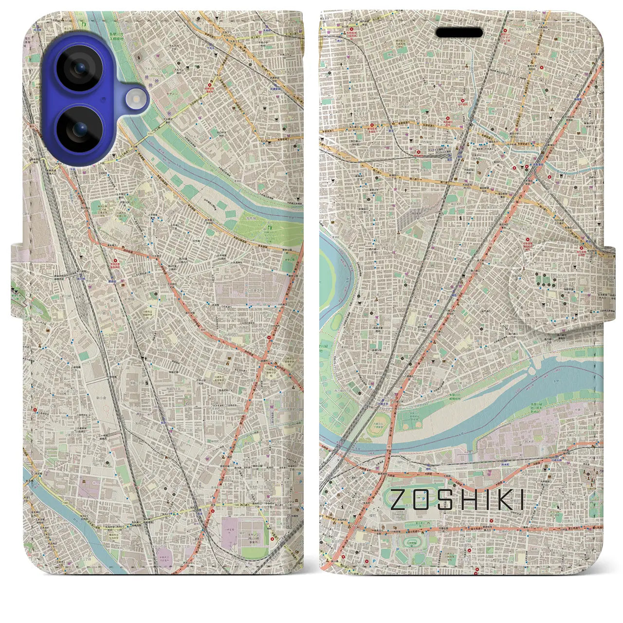 【雑色（東京都）】地図柄iPhoneケース（手帳タイプ）ナチュラル・iPhone 16 Pro Max 用