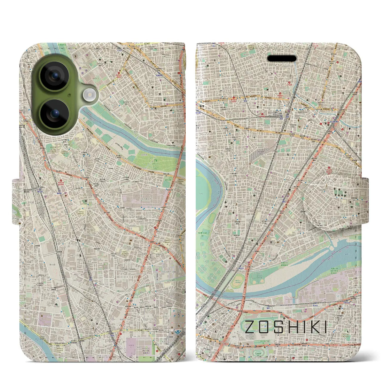 【雑色（東京都）】地図柄iPhoneケース（手帳タイプ）