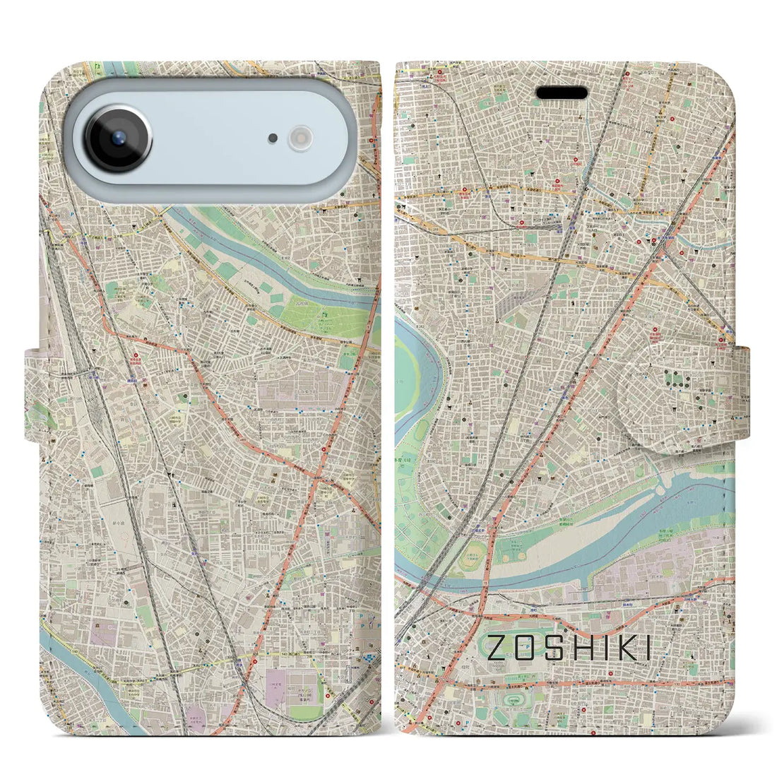 【雑色（東京都）】地図柄iPhoneケース（手帳タイプ）ナチュラル・iPhone 17 Pro Max 用