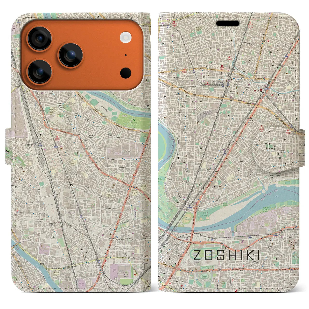 【雑色（東京都）】地図柄iPhoneケース（手帳タイプ）