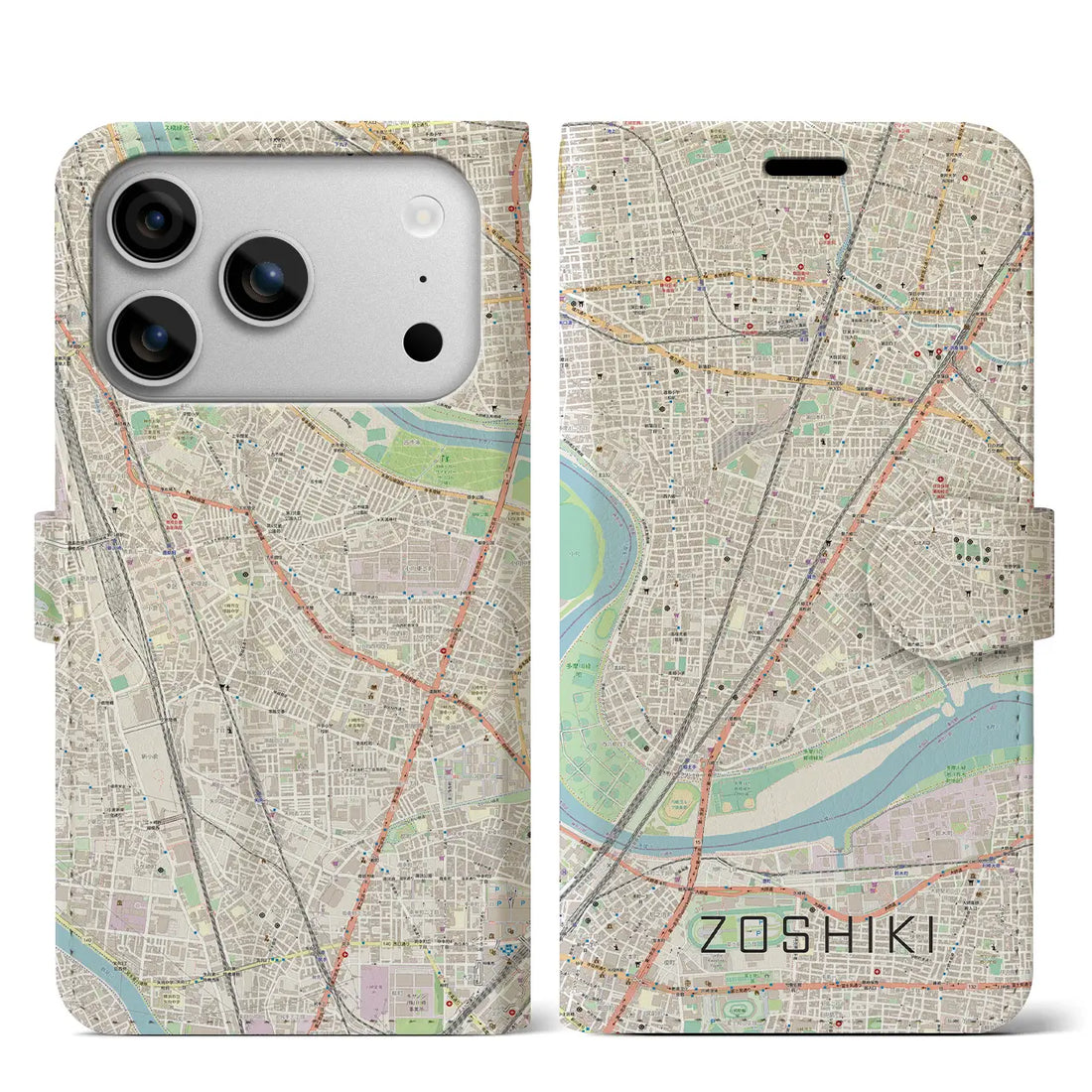 【雑色（東京都）】地図柄iPhoneケース（手帳タイプ）モノトーン・iPhone 17 Pro Max 用