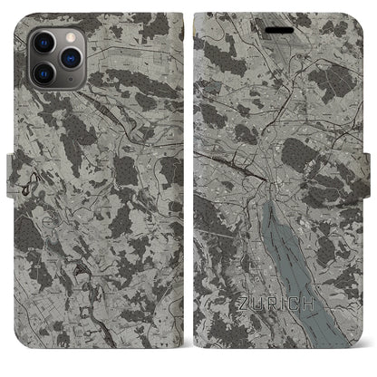【チューリッヒ（スイス）】地図柄iPhoneケース（手帳タイプ）モノトーン・iPhone 11 Pro Max 用