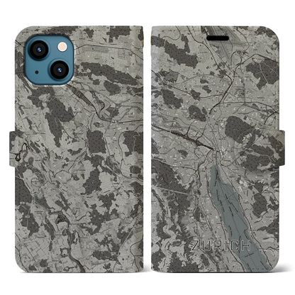 【チューリッヒ（スイス）】地図柄iPhoneケース（手帳タイプ）モノトーン・iPhone 13 用