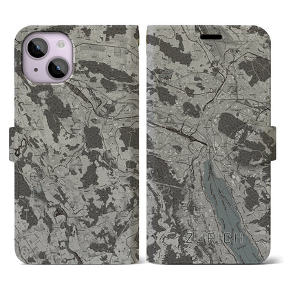 【チューリッヒ（スイス）】地図柄iPhoneケース（手帳タイプ）モノトーン・iPhone 14 用