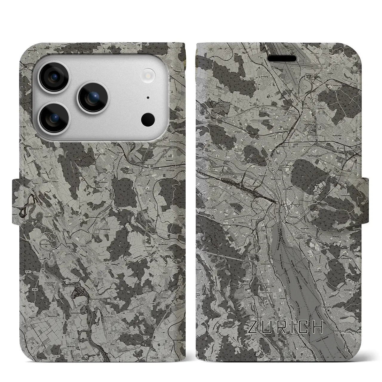 【チューリッヒ（スイス）】地図柄iPhoneケース（手帳タイプ）