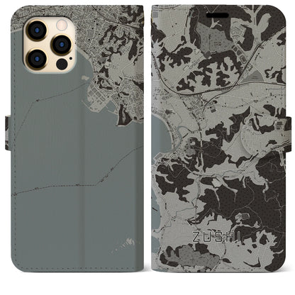 【逗子（神奈川県）】地図柄iPhoneケース（手帳タイプ）モノトーン・iPhone 12 Pro Max 用