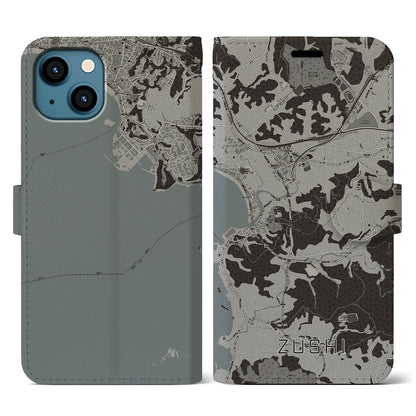 【逗子（神奈川県）】地図柄iPhoneケース（手帳タイプ）モノトーン・iPhone 13 用