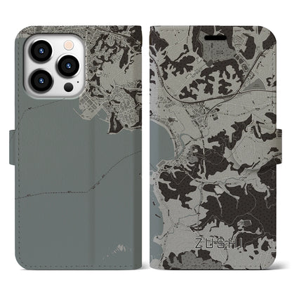 【逗子（神奈川県）】地図柄iPhoneケース（手帳タイプ）モノトーン・iPhone 13 Pro 用