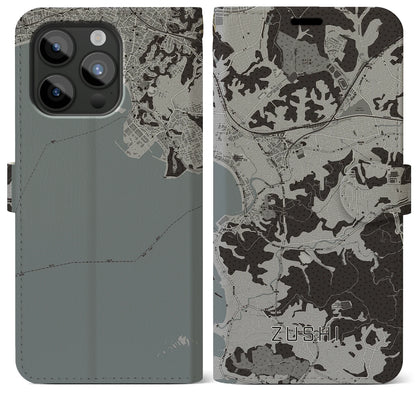 【逗子（神奈川県）】地図柄iPhoneケース（手帳タイプ）モノトーン・iPhone 15 Pro Max 用