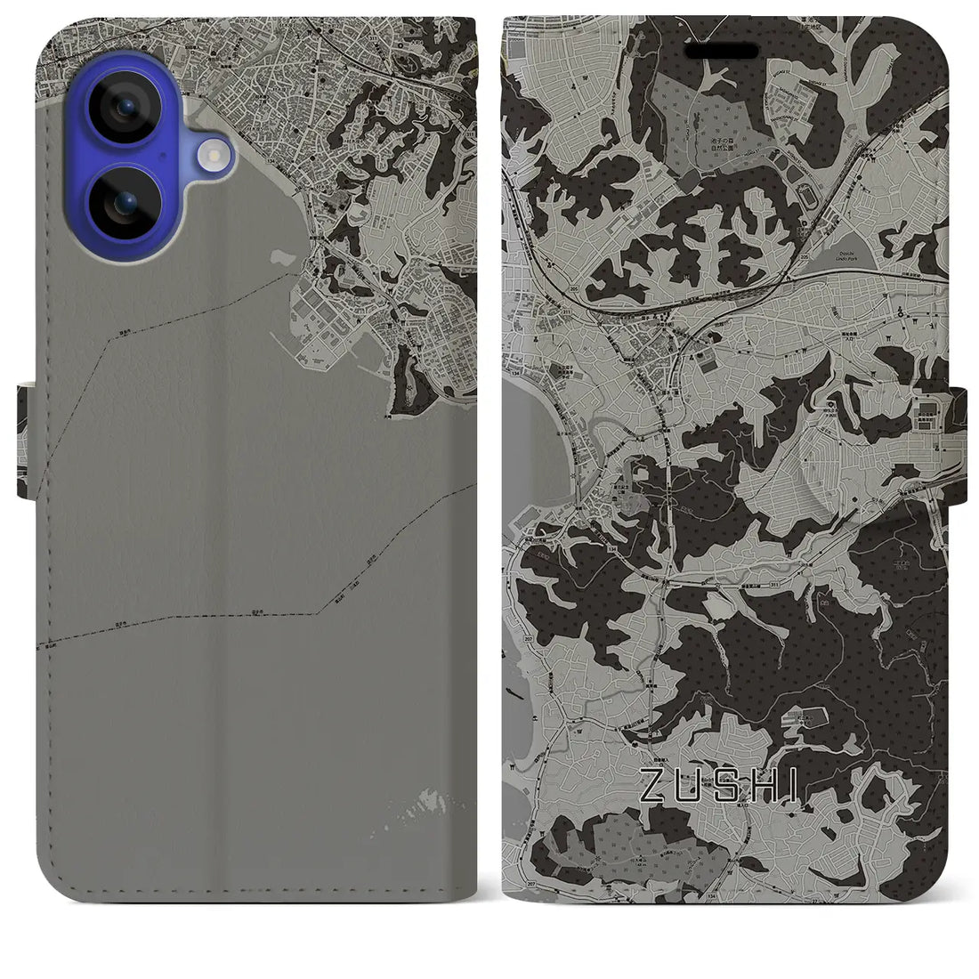 【逗子(神奈川県)】地図柄iPhoneケース(手帳タイプ)モノトーン・iPhone 16 Pro Max 用