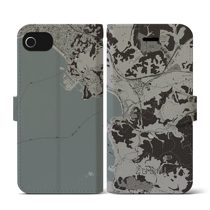 【逗子（神奈川県）】地図柄iPhoneケース（手帳タイプ）モノトーン・iPhone SE（第3 / 第2世代） / 8 / 7 / 6s / 6 用