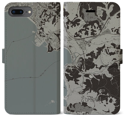 【逗子（神奈川県）】地図柄iPhoneケース（手帳タイプ）モノトーン・iPhone 8Plus /7Plus / 6sPlus / 6Plus 用