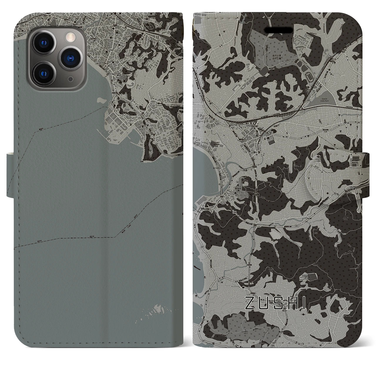 【逗子（神奈川県）】地図柄iPhoneケース（手帳タイプ）