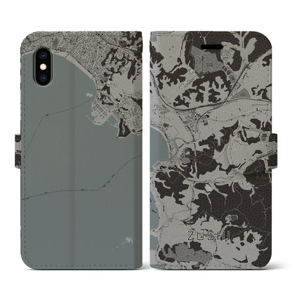 【逗子（神奈川県）】地図柄iPhoneケース（手帳タイプ）モノトーン・iPhone XS / X 用