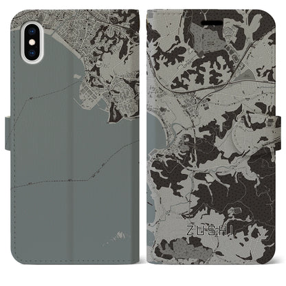 【逗子（神奈川県）】地図柄iPhoneケース（手帳タイプ）モノトーン・iPhone XS Max 用