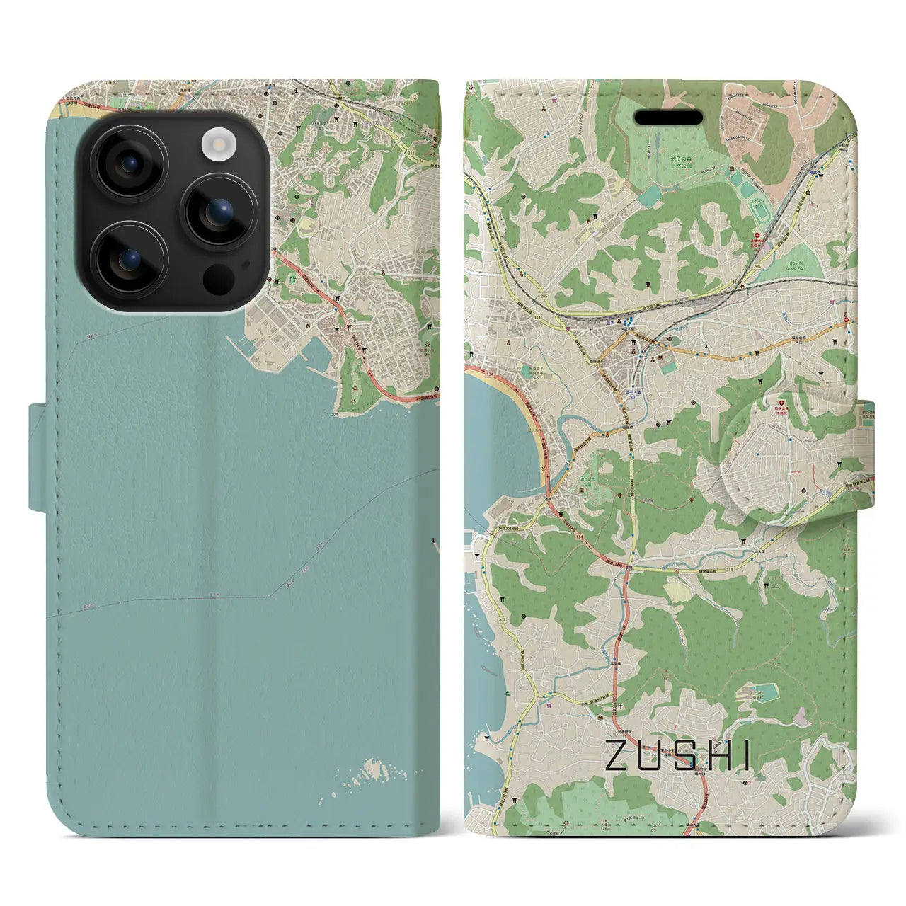 【逗子（神奈川県）】地図柄iPhoneケース（手帳タイプ）ナチュラル・iPhone 16 用