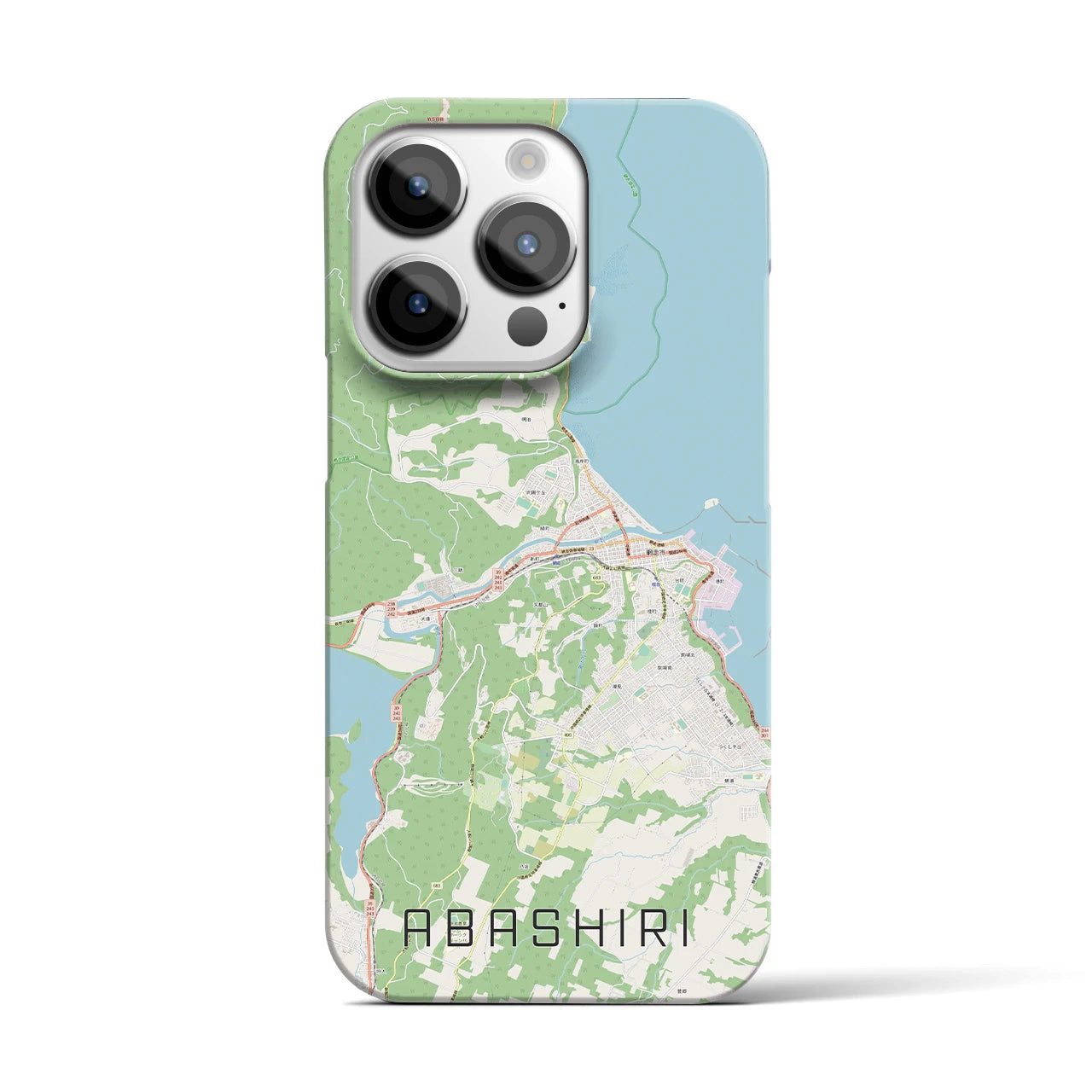 【網走】地図柄iPhoneケース（バックカバータイプ・ナチュラル）iPhone 14 Pro 用