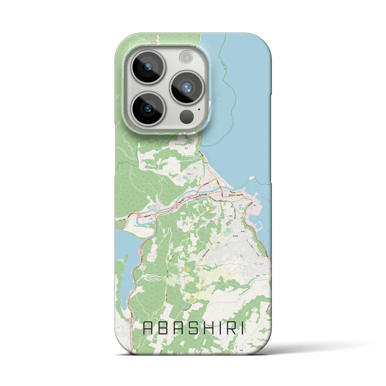 【網走】地図柄iPhoneケース（バックカバータイプ・ナチュラル）iPhone 15 Pro 用