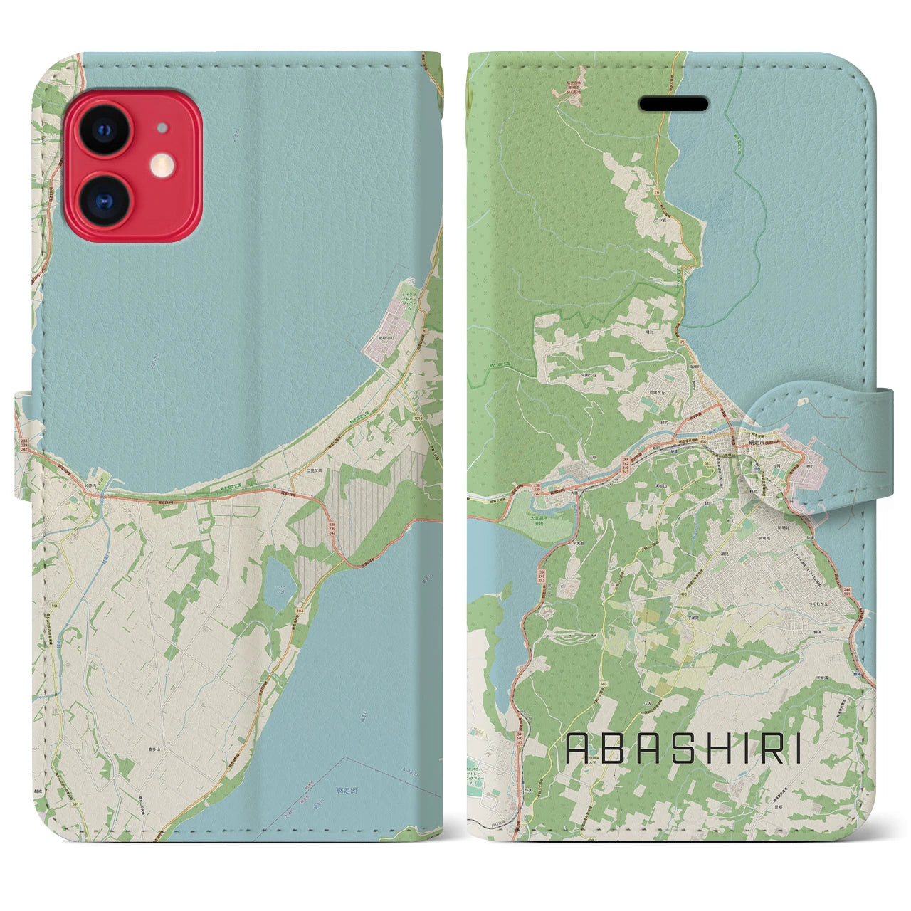 【網走】地図柄iPhoneケース（手帳両面タイプ・ナチュラル）iPhone 11 用