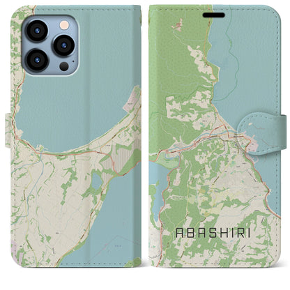 【網走（北海道）】地図柄iPhoneケース（手帳タイプ）ナチュラル・iPhone 13 Pro Max 用