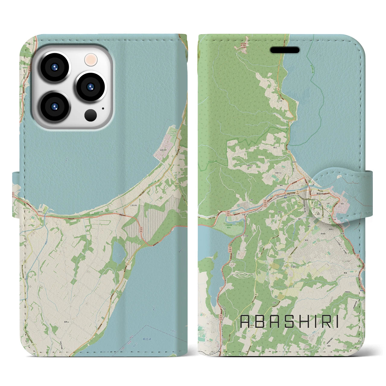 【網走】地図柄iPhoneケース（手帳両面タイプ・ナチュラル）iPhone 13 Pro 用