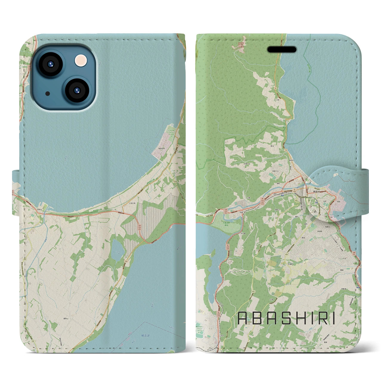 【網走】地図柄iPhoneケース（手帳両面タイプ・ナチュラル）iPhone 13 用