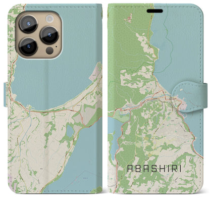 【網走（北海道）】地図柄iPhoneケース（手帳タイプ）ナチュラル・iPhone 14 Pro Max 用