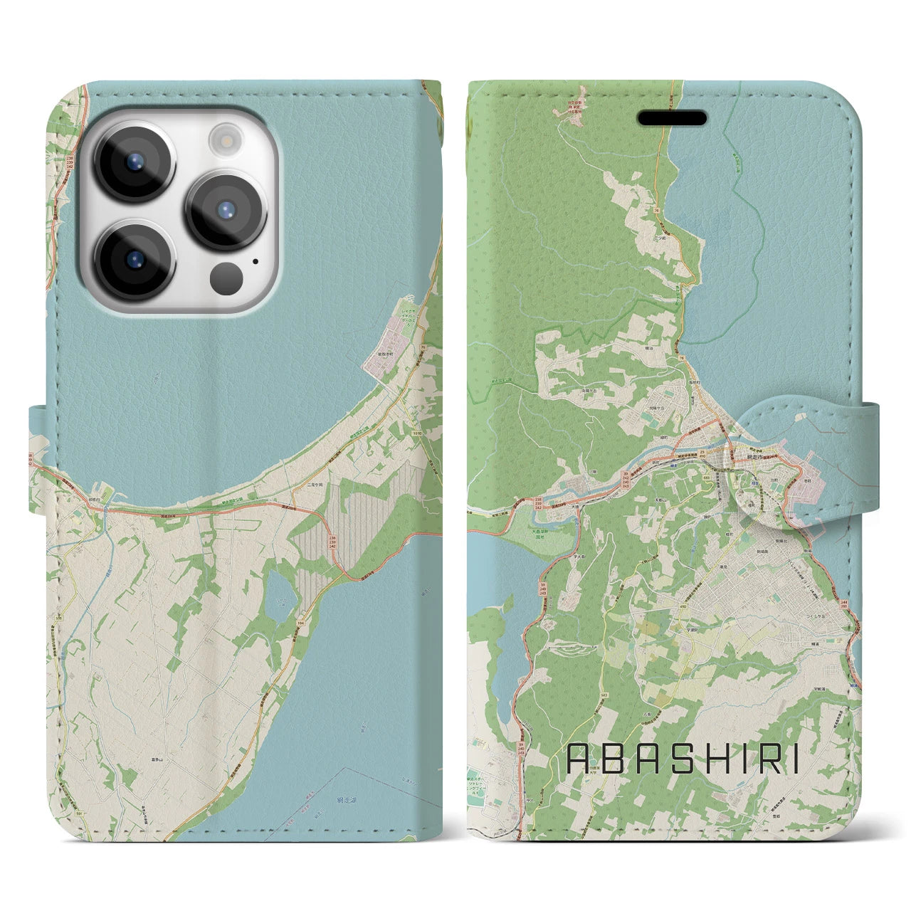 【網走】地図柄iPhoneケース（手帳両面タイプ・ナチュラル）iPhone 14 Pro 用